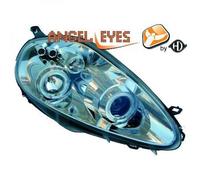 LHD Proiettore Fari Coppia Angel Eyes Trasparente Cromo Per Fiat Grande Punto