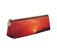 LHDGBNV Astuccio in pelle, elegante astuccio sottile con cerniera, astuccio per matite e cosmetici, colore rosso fuoco tramonto per il lavoro e l'ufficio