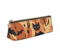 LHDGBNV Astuccio in pelle, elegante astuccio sottile con cerniera, astuccio per matite e cosmetici, colore arancione vivace con incubo