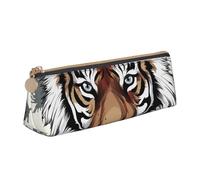 LHDGBNV Astuccio in pelle, elegante astuccio sottile con cerniera, astuccio per matite e cosmetici, con tigre nera e bianca, per il lavoro e l'ufficio