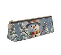 LHDGBNV Astuccio in pelle, elegante astuccio sottile con cerniera, con pupazzo di neve e scritta "Merry Christmas", per il lavoro e l'ufficio