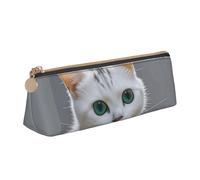 LHDGBNV Astuccio in pelle, elegante astuccio sottile con cerniera, grazioso astuccio per trucchi con gatto bianco per il lavoro e l'ufficio