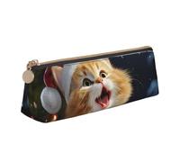 LHDGBNV Astuccio in pelle, elegante astuccio sottile con cerniera, grazioso gatto che canta canti natalizi per cosmetici, per lavoro e ufficio