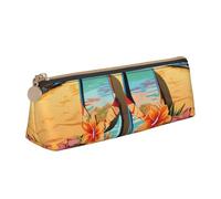 LHDGBNV Astuccio in pelle, elegante astuccio sottile con cerniera, infradito e scena tropicale sulla spiaggia, trousse per cosmetici, per lavoro e ufficio