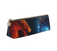 LHDGBNV Astuccio in pelle, elegante astuccio sottile con cerniera, motivo drago di fuoco e ghiaccio, per cosmetici, per lavoro e ufficio