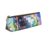 LHDGBNV Astuccio in pelle, elegante astuccio sottile con cerniera, motivo palla da discoteca, trousse per cosmetici, per lavoro e ufficio