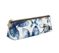LHDGBNV Astuccio in pelle, elegante astuccio sottile con cerniera, un set di fiocchi blu per trucchi e cosmetici, per lavoro e ufficio