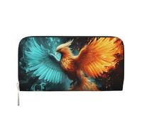 LHDGBNV Portafoglio in pelle PU per donne ragazze, con cerniera intorno al porta carte di credito fuoco e acqua Phoenix portafoglio lungo pochette borsa da viaggio impermeabile