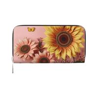 LHDGBNV Portafoglio in pelle PU per donne ragazze, con cerniera intorno al porta carte di credito grande girasole portafoglio lungo pochette borsa da viaggio impermeabile