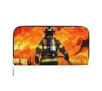 LHDGBNV Portafoglio in pelle sintetica per donne e ragazze, con cerniera intorno al porta carte di credito pompiere vigile del fuoco fiamma portafoglio lungo pochette borsa da viaggio impermeabile
