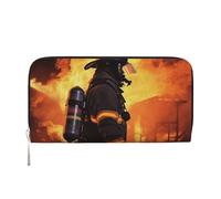 LHDGBNV Portafoglio in pelle sintetica per donne e ragazze, con cerniera intorno al porta carte di credito pompiere vigile del fuoco fiamma portafoglio lungo pochette borsa da viaggio impermeabile