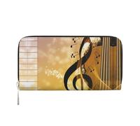 LHDGBNV Portafoglio in pelle sintetica per donne e ragazze, con cerniera intorno al porta carte di credito pianoforte violino note musicali portafoglio lungo pochette borsa da viaggio impermeabile