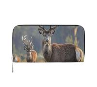 LHDGBNV Portafoglio in pelle sintetica per donne e ragazze, porta carte di credito con cerniera intorno alla natura animali selvatici cervi portafoglio lungo pochette borsa da viaggio impermeabile