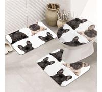 LHDGBNV Set di 3 tappetini da bagno con bulldog francese, tappetini da doccia antiscivolo con contorno a forma di U, tappetini da bagno assorbenti in microfibra, lavabili, per vasca da bagno, doccia