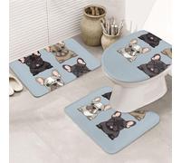 LHDGBNV Set di 3 tappetini da bagno con bulldog francese, tappetini da doccia antiscivolo con contorno a forma di U, tappetini da bagno assorbenti in microfibra, lavabili, per vasca da bagno, doccia