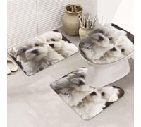 LHDGBNV Set di 3 tappetini da bagno con simpatico cucciolo di maltese, tappetini antiscivolo per doccia con contorno a U, tappetini da bagno assorbenti in microfibra, lavabili, per vasca da bagno