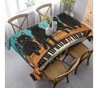 LHDGBNV Tovaglia rettangolare con gatti sdraiati sul pianoforte, resistente alle macchie e alle pieghe, lavabile, moderna, per cucina, sala da pranzo, picnic, feste, decorazione 139,7 x 89,9 cm