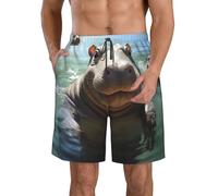 LHDGBWC Costume da bagno da uomo carino ippopotami ad asciugatura rapida pantaloncini con tasca costume da bagno costumi da bagno per uomo pantaloncini da spiaggia, bianco, XXX-Large