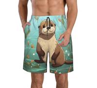 LHDGBWC Costume da bagno da uomo Cartoon carino lontra ad asciugatura rapida pantaloncini da bagno con tasca costumi da bagno per uomo pantaloncini da spiaggia, bianco, Medium
