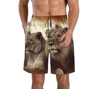 LHDGBWC Costume da bagno da uomo con leone africano e leonessa, ad asciugatura rapida, con tasca, costume da bagno per uomo pantaloncini da spiaggia, bianco, Large
