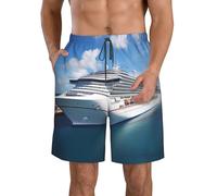 LHDGBWC Costume da bagno da uomo con navi da crociera ad asciugatura rapida pantaloncini da bagno con tasca costumi da bagno per uomo pantaloncini da spiaggia, bianco, Small