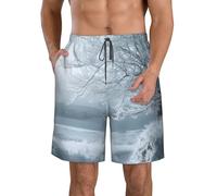 LHDGBWC Costume da bagno da uomo con neve e albero smerigliato, ad asciugatura rapida, con tasca, costume da bagno per uomo pantaloncini da spiaggia, Bianco, XXL