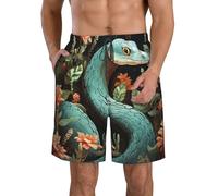 LHDGBWC Costume da bagno da uomo con serpente e fiore, ad asciugatura rapida, con tasca, costume da bagno per uomo pantaloncini da spiaggia, bianco, X-Large