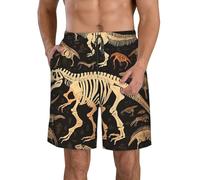 LHDGBWC Costume da bagno da uomo con stampa di scheletro di dinosauro, ad asciugatura rapida, con tasca, costume da bagno per uomo pantaloncini da spiaggia, Bianco, L