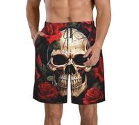 LHDGBWC Costume da bagno da uomo con teschio rosa-rosso, ad asciugatura rapida, con tasca, costume da bagno per uomo pantaloncini da spiaggia, Bianco, S