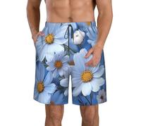LHDGBWC Costume da bagno da uomo Daisy Blue Quick Dry Board Shorts con tasca Costume da bagno per uomo Pantaloncini da spiaggia, Bianco, S