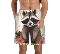 LHDGBWC Costume da bagno da uomo Raccoon Quick Dry Board Shorts con tasca Costume da bagno Costumi da bagno per gli uomini Pantaloncini da spiaggia, Bianco, 3XL