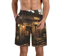 LHDGBWC Costume da bagno da uomo rustico in legno ad asciugatura rapida pantaloncini da bagno con tasca costumi da bagno per uomo pantaloncini da spiaggia, Bianco, M