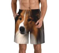 LHDGBWC Costume da bagno da uomo Shetland Sheepdog ad asciugatura rapida pantaloncini con tasca costume da bagno per uomo pantaloncini da spiaggia, Bianco, M