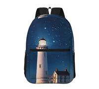 LHDGBWC Zaino da viaggio Hi Bear Sedersi sul prato Zaino leggero Business 15,6 pollici Laptop Zaino per uomo donna, Faro Sotto Cielo Notturno Stellato, taglia unica