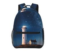 LHDGBWC Zaino da viaggio Hi Bear Sedersi sul prato Zaino leggero Business 15,6 pollici Laptop Zaino per uomo donna, Faro Sotto Cielo Notturno Stellato, taglia unica