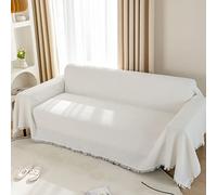 LHGOGO Coperta grande per divano a 3 posti, a nido d'ape, con nappe, reversibile, versatile, per divani, divani letto e poltrona, 180 x 300 cm, bianco