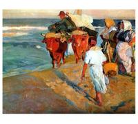 LHHJF LJHFA Poster di Joaquin Sorolla《Tirando la Barca》Illustrazione murale di Joaquin Sorolla Quadro e Stampe di Arredamento Nordico 50x70cm Senza Cornice