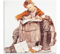 LHHJF LJHFA Poster di Norman Rockwell Bambino Che scrive Una Lettera su Tela Illustrazioni murali e Pittura Stampe di Norman Rockwell Decorazioni fotografiche per la casa 60x60cm Senza Cornice
