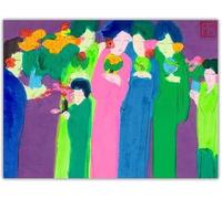 LHHJF LJHFA Poster di Walasse Ting Sette Donne con Fiori su Tela, Dipinto Astratto, Arte murale, Stampe di Walasse Ting, Arredamento Moderno per la casa, 40x60cmx1, Senza Cornice.