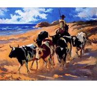 LHHJF LJHFA Poster retrò di Joaquin Sorolla《Buoi in Spiaggia》Illustrazione murale di Joaquin Sorolla Quadro di Decorazione e Stampe per la casa 60x70cm Senza Cornice