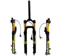 LHHL MTB Forcella Ammortizzata per Bicicletta da 27,5"/ 29 Pollici Lega di Magnesio Bicicletta Forcelle Pneumatiche Freno A Disco Nero QR 9mm Corsa 105mm 1-1/8" per Mountain Bike/XC(Gold,27.5inch)