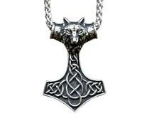 LHJHZDJC Ciondolo da uomo e donna, gioiello alla moda 2024 con martello Mjolnir con rune scandinave, amuleto da uomo, ciondolo a forma di lupo vichingo, ottimo regalo per lei