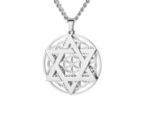 LHJHZDJC Collana con ciondolo a forma di stella di David con fiore della vita, da donna, da uomo, con ciondolo a forma di stella a sei punte, gioiello streetwear accessorio per uomo e donna, regalo