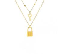 LHJHZDJC Collana per uomo donna ciondolo lucchetto chiave collana colore oro donna doppio strato collane gioielli alla moda matrimonio quotidiano regalo casual