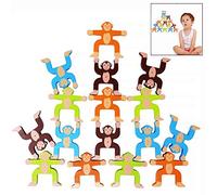 LHKJ 16 pezzi Giochi di Accatastamento in Legno,Costruzione Giocattoli per Bambini Scimmie Blocchi di Bilanciamento