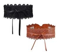 LHKJ 2 Coppie Cintura di Finta Pelle Pizzo,Elastico Pizzo Cintura Fusciacca(Nero e Marrone)