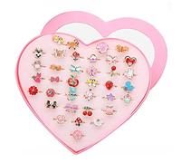 LHKJ 36 anelli per bambine regolabili, anello per bambini e ragazze, con scatola di cuore, bella presentazione per un regalo a una bambina, rosa
