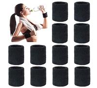 LHKJ Fascia per il Polso,12 Pezzi Polsini di Sport Assorbisudore Banda da Polso Cotone Polsino per Uomini e Donne per Il Tennis, Pallacanestro, Correre, Palestra (Nero)