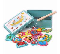 LHKJ Magnetico Gioco di Pesca,Gioco di Pesca in Legno per bambini,15 Pesci Diversi e 1 bastone magnetico