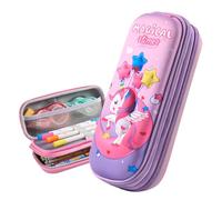 LHLZNB Astuccio a due piani, astuccio 3D in EVA carino per ragazze, astucci per ragazzi, astuccio scolastico, set di cancelleria impermeabile per bambini, materiale scolastico per bambini, Pony Rosa,